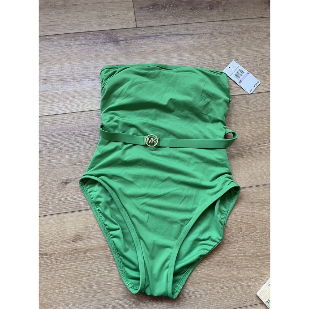 NWT Michael Kors Kelly Green one piece bathing suit swim New sz 6 bandeau Belted